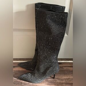 Zara Black Knee High rhinestone Boots. Women’s size 7 Heels 2.5 to 3 inches